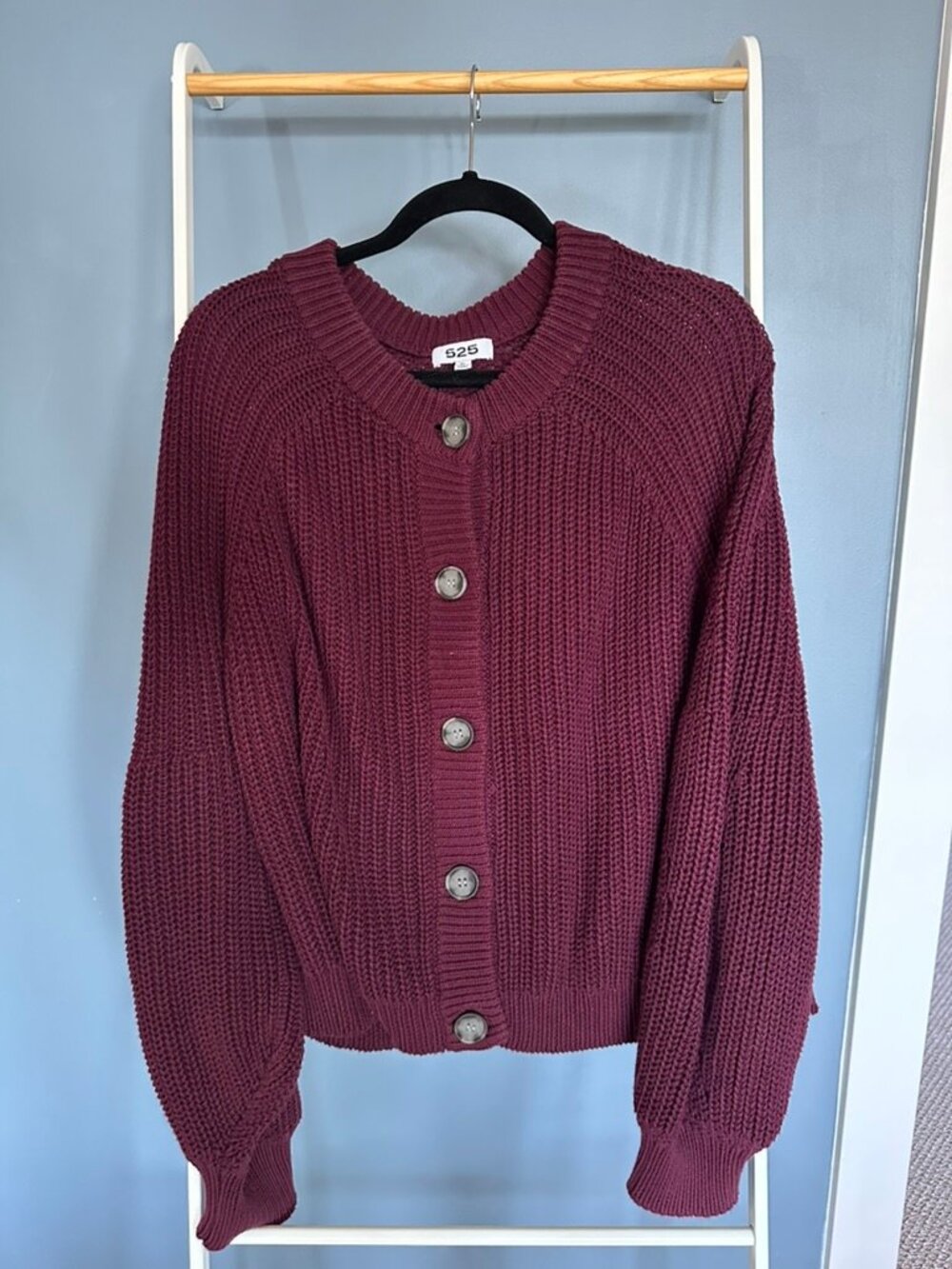 525 America Cotton Balloon Sleeve Cardigan Malbec XL